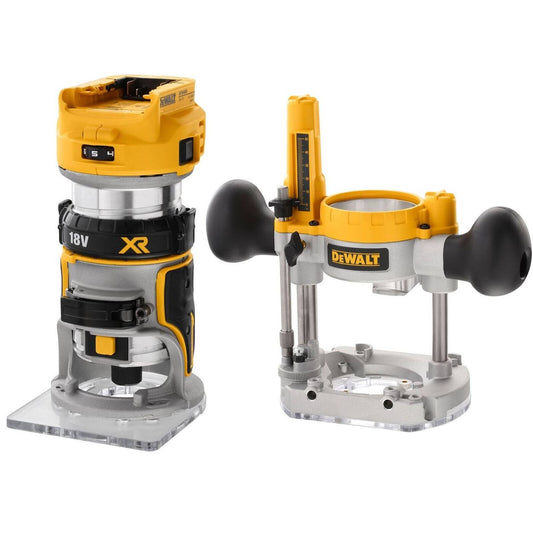 DeWalt 18V XR Li-ion Cordless Brushless 6.35mm (1/4") Laminate Trimmer Router with Plunge Base - Skin Only