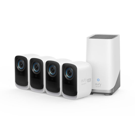 Eufy Security Cam 3C with HomeBase 3 – 4-Camera Pack (White)